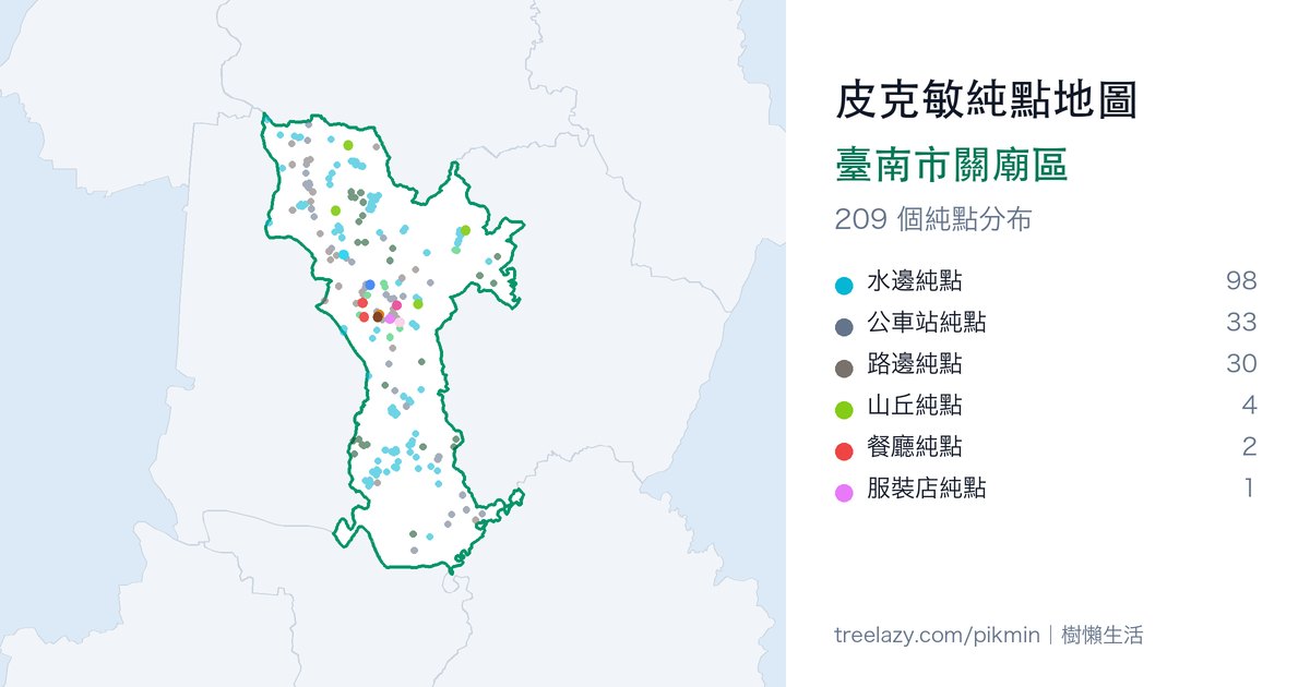 皮克敏純點地圖|臺南市關廟區純點分布圖